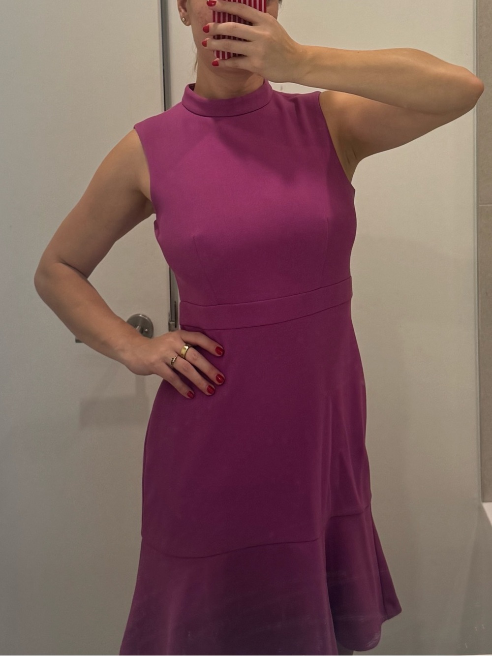 Ann Taylor Sleeveless Mock-Neck Mini Dress in Magenta